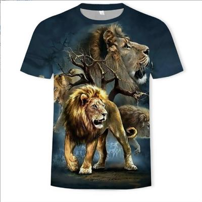 Men Spring Summer Animal Pattern Tees Fashion Lion Print Round Neck Short Sleeve 3D T-shirt