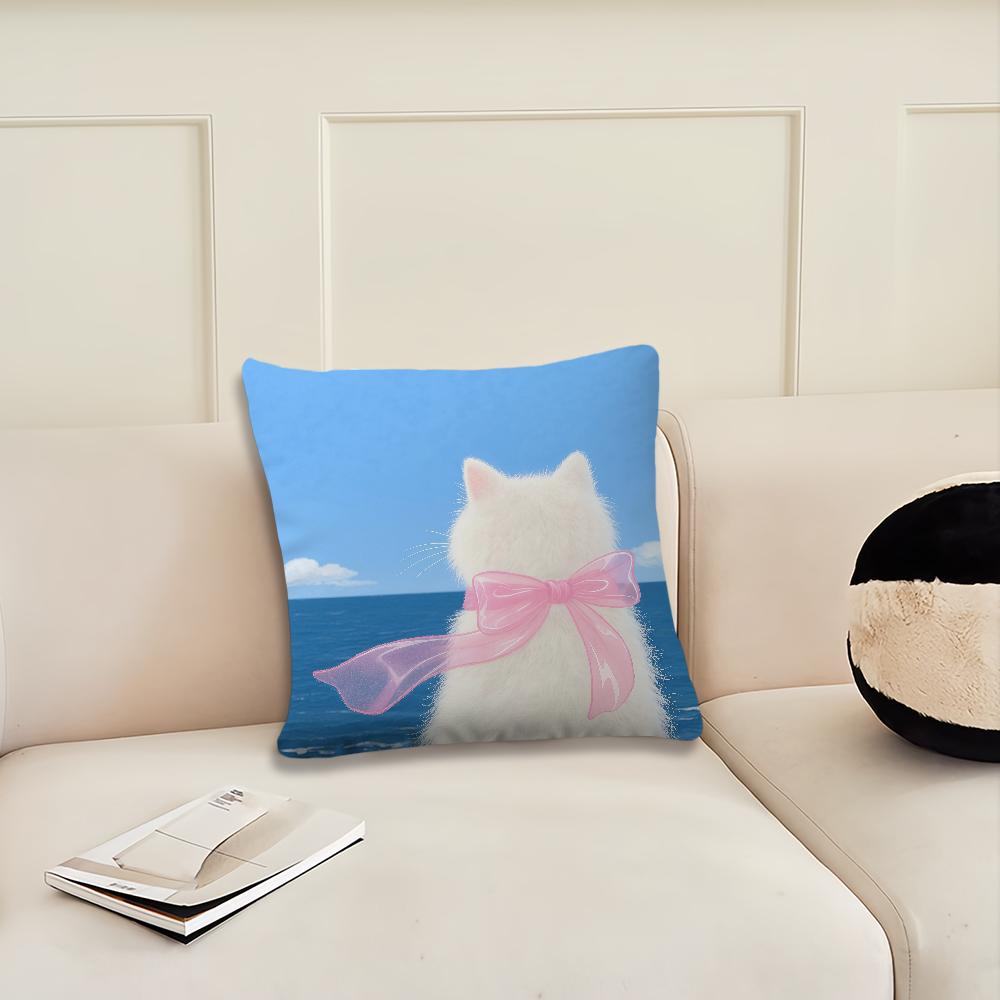 Cartoon Pink Scarf Kitten Cute cushion cover Pillow Cover Decoration Room Home Sofa living Office Car Nordic Simplicity