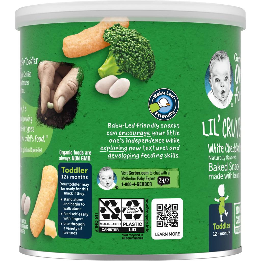 Gerber Organic Lil' Crunchies, 12+ Months, White Cheddar Broccoli, 1.59 Oz (45 G)