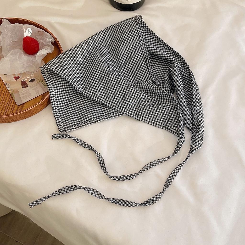 Scarf Headband French Retro Plaid Sweet And Cute Headscarf