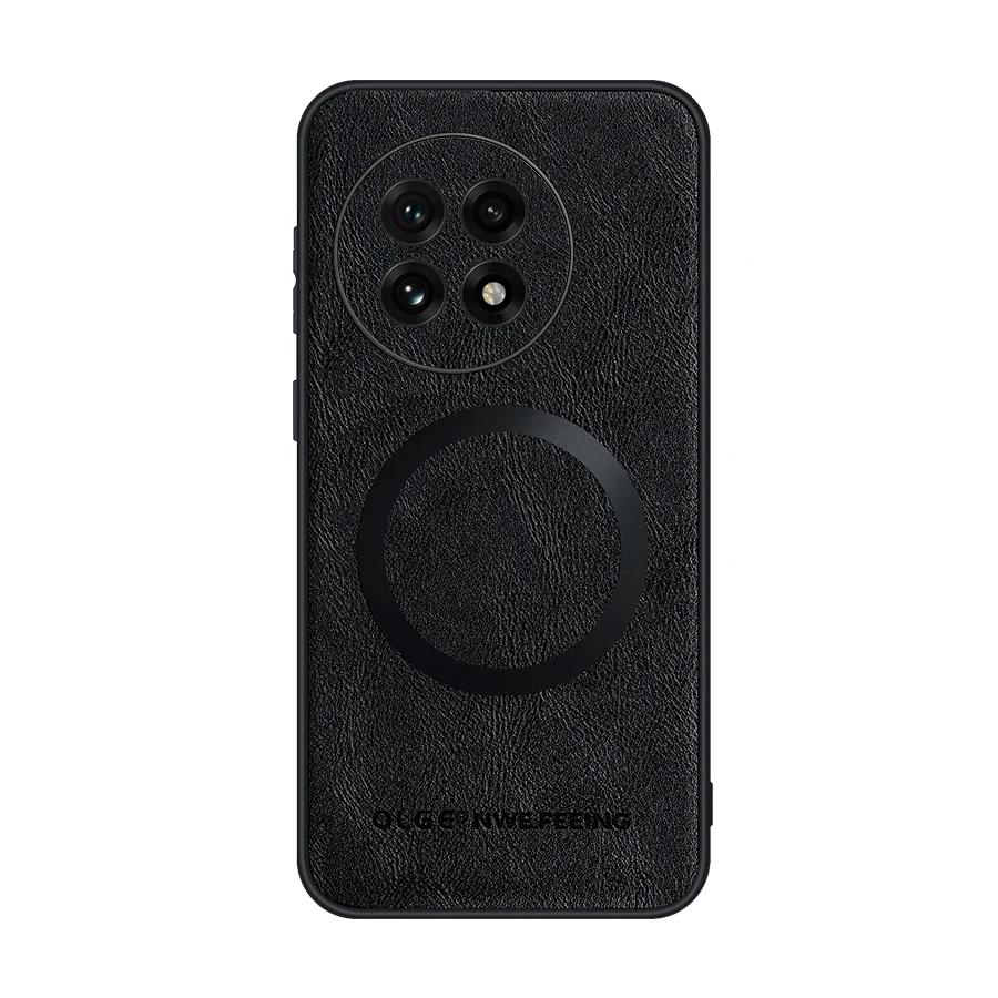 

For OnePlus 11 12 13 fine hole PU cow pattern leather magnetic ring soft edge anti-drop anti-fingerprint phone case For OnePlus 13