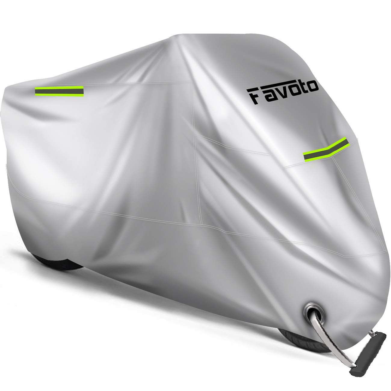 

Favoto Motorcycle Cover, Thick, One-touch Buckle, Front and Rear Included, 3 Reflective Stripes, UV XXXL-265*105*125cm серебряный