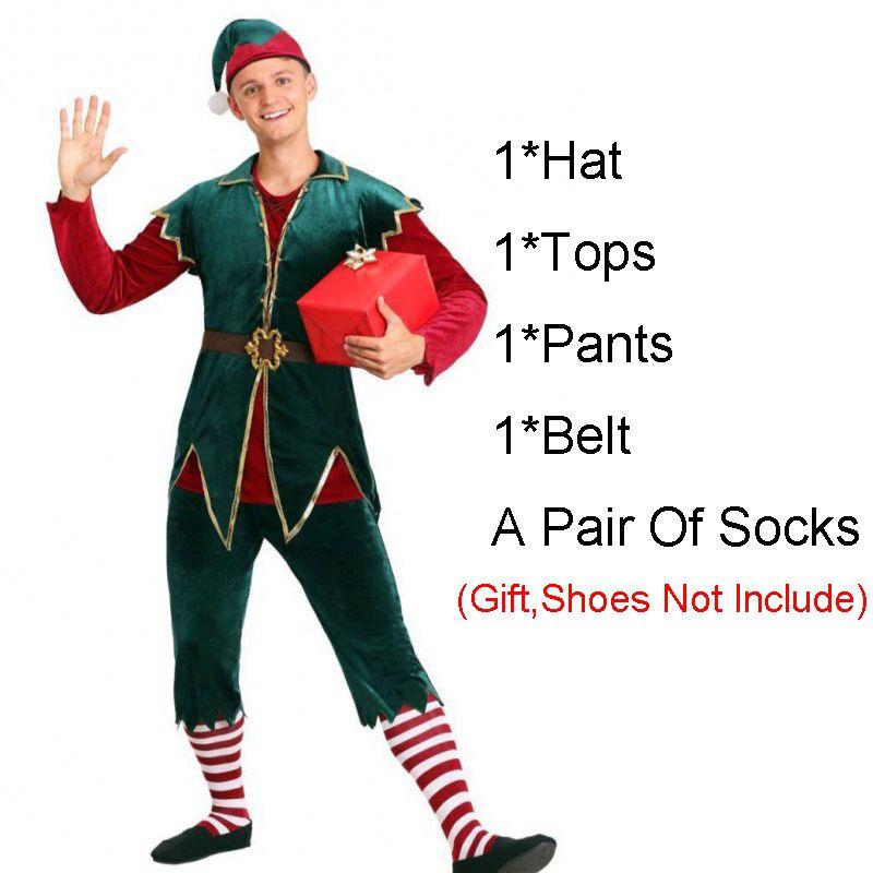 Elf Christmas Santas Helper Holiday Unisex Fancy Dress Halloween Costume Adult