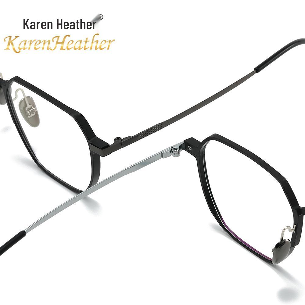 Titanium Anti-Blue Light Glasses, Fashionable Academic Style, Metal Frames, Flat Lenses, Myopia Compatible - Model 2402.