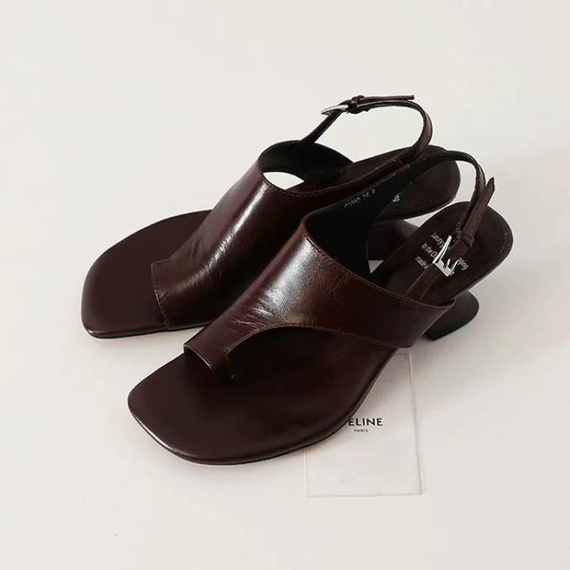 NEW Women's Classic Style Full Genuine Leather Chunky Heel Sandals With Square Toe And Solid Colour Casual Shoes
