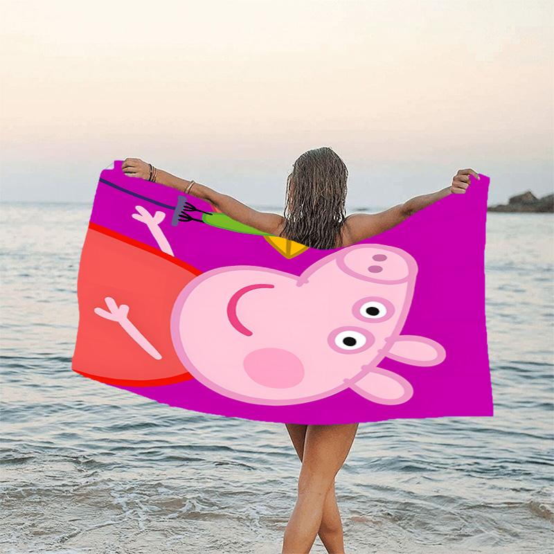 1pc Pink Pig (8) Beach Towel, Beach and Seaside Swimming Pool Equipment, Fashion Pattern, Rectangular, Travel Essentials