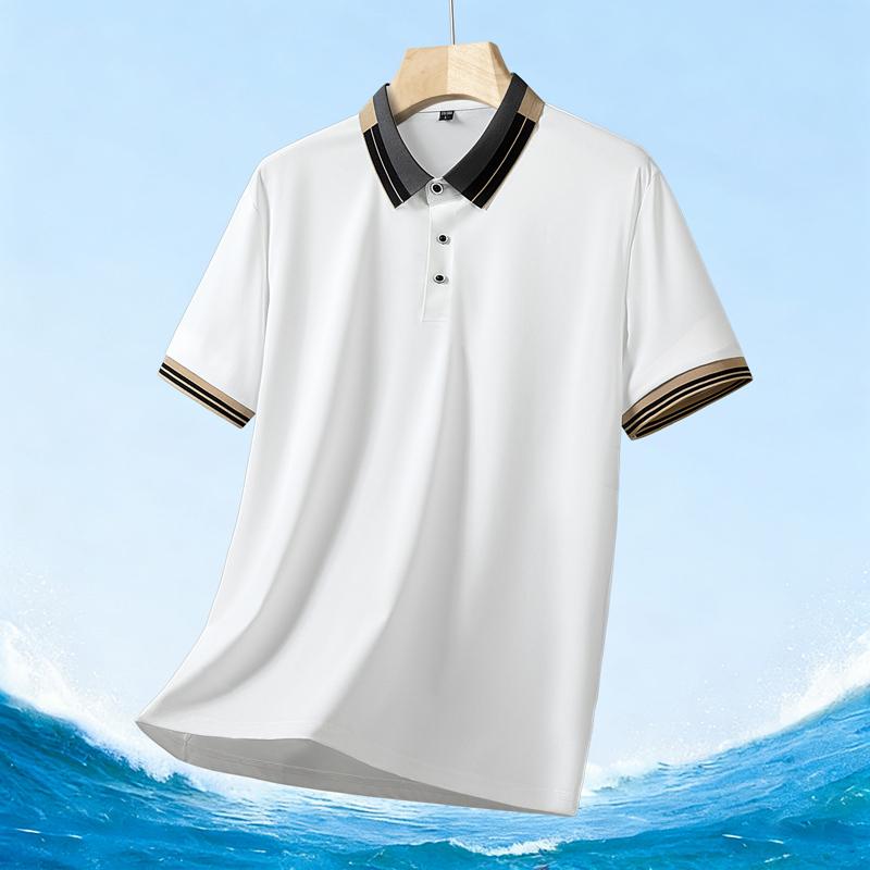 

Mens Color Block Trim Short Sleeve Polo Shirt M белый