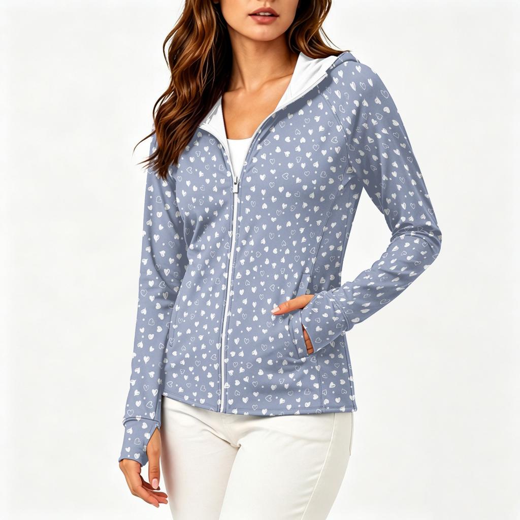 Sudadera con capucha ligera para mujer con cremallera, manga larga, capucha y bolsillos, estampado floral, ropa exterior con protección solar