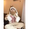 Women's Winter Warm Pajamas Sets Comfortable Long Sleeved Print Color Jacquard Thickened Loose Fleece Pullover 2 Piece Sets