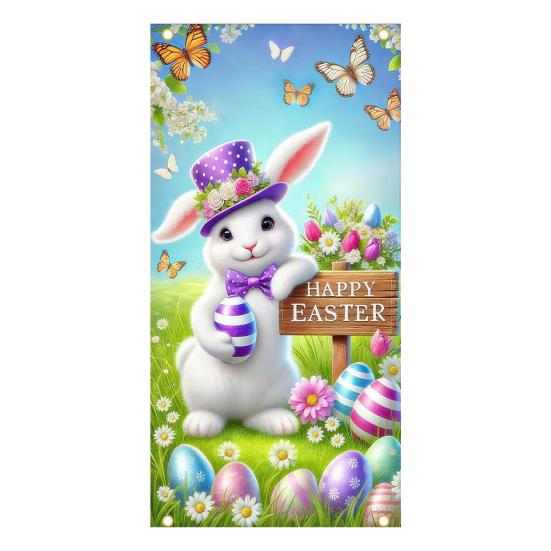 Ostern Türbanner Frühlingshase Karotte Eier Veranda Schild Große Haustür Wand Kulisse für Innen Außen Frühlingsfest Dekoration Fotokabine Requisiten