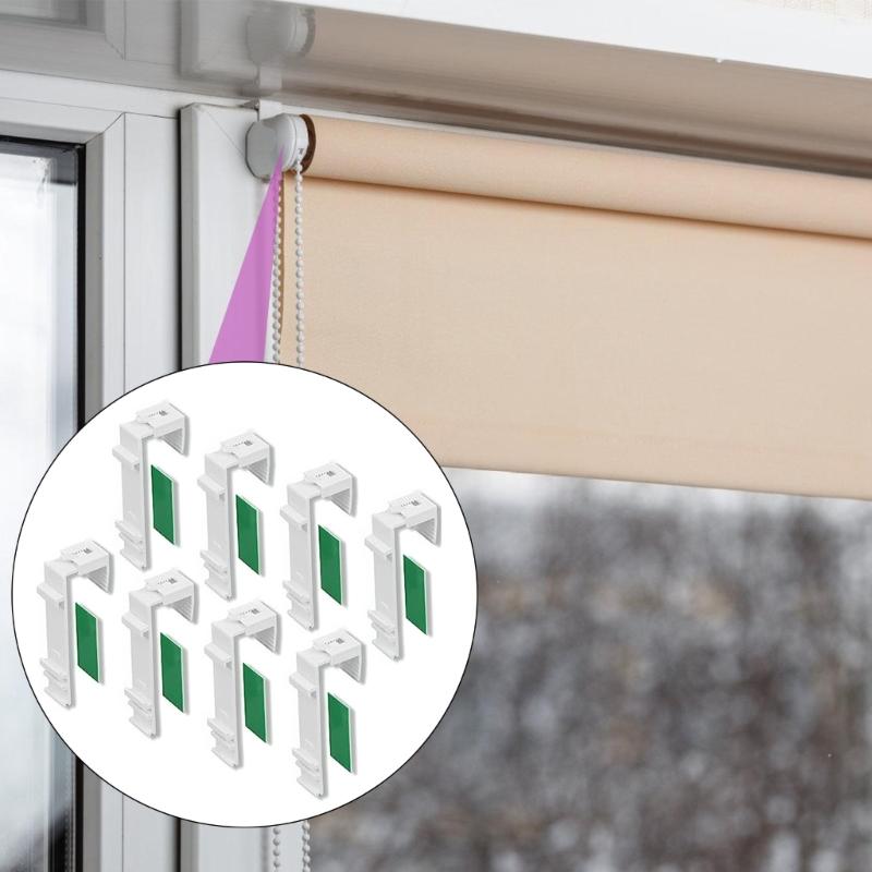 Opakowanie 8 łatwych w montażu uchwytów zaciskowych do rolet, mocnych, samoprzylepnych uchwytów do zasłon okiennych