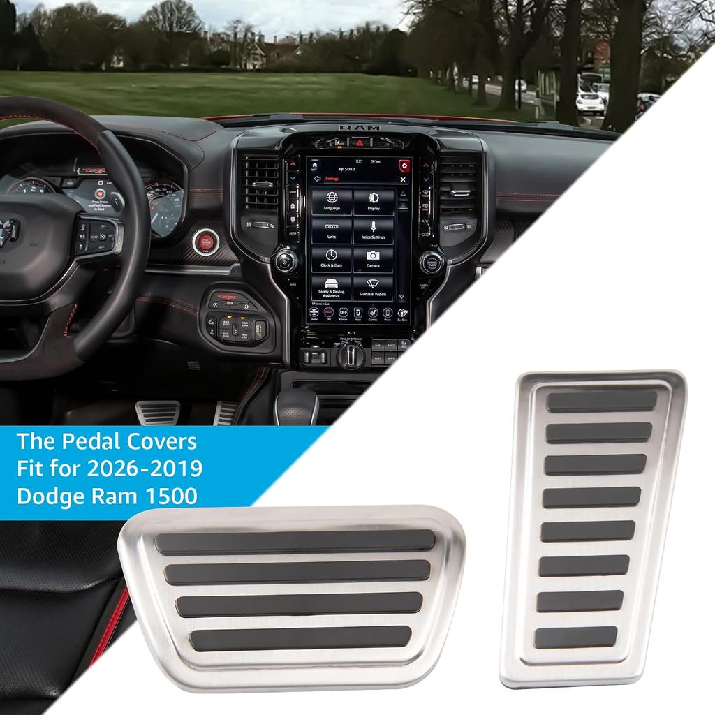 Motrobe Pedal Cover for Dodge Ram 1500 2019-2026 Accessories Aluminum Alloy | Brake Gas Fuel Accelerator Foot Pedal Pad Kit with Anti-Slip Mat, Not