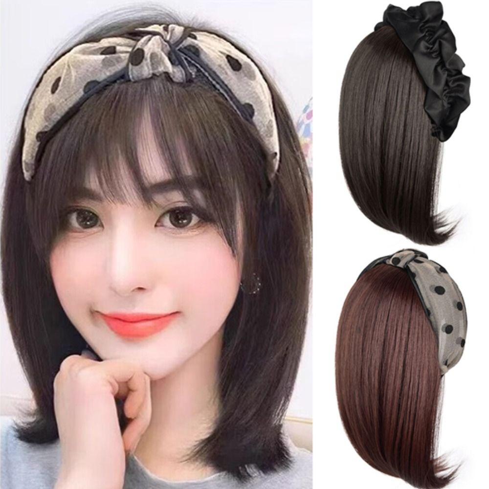 Synthetic Half Headband Wig Trendy Headwear Women Hair Hoop Short Straight Headband Wig Female