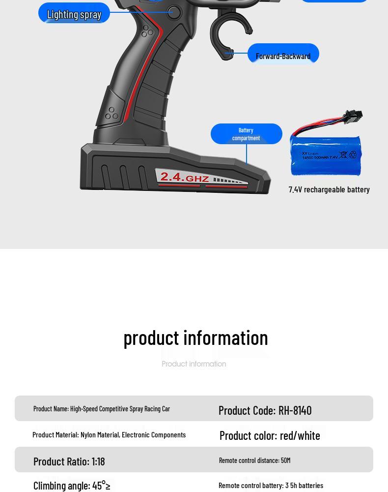 Mașină de teren de mare viteză cu telecomandă 2.4G cu spray Big Foot - Jucărie pentru copii