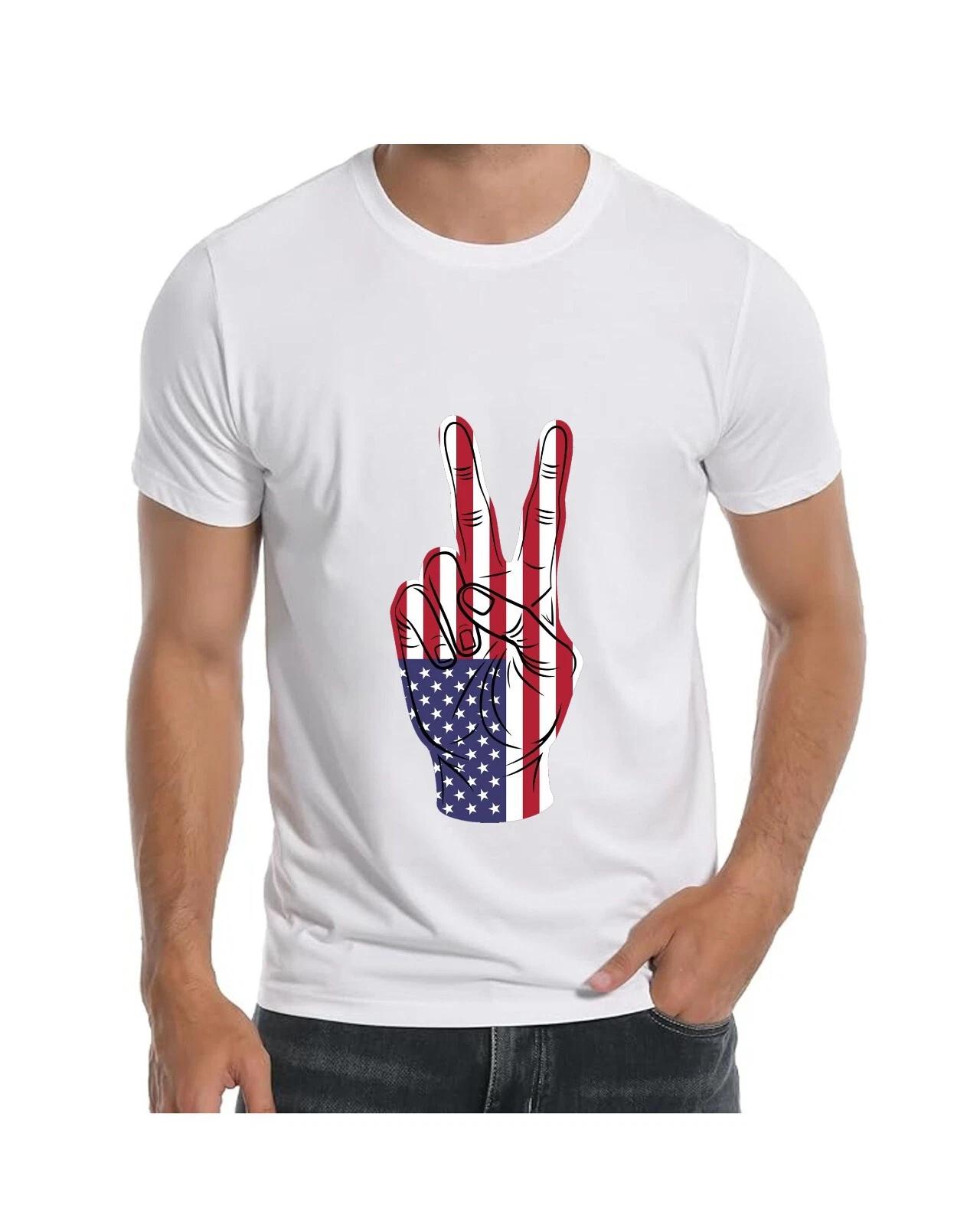 American Flag Peace Sign T-Shirt for Men Apparel Clothing novelty L