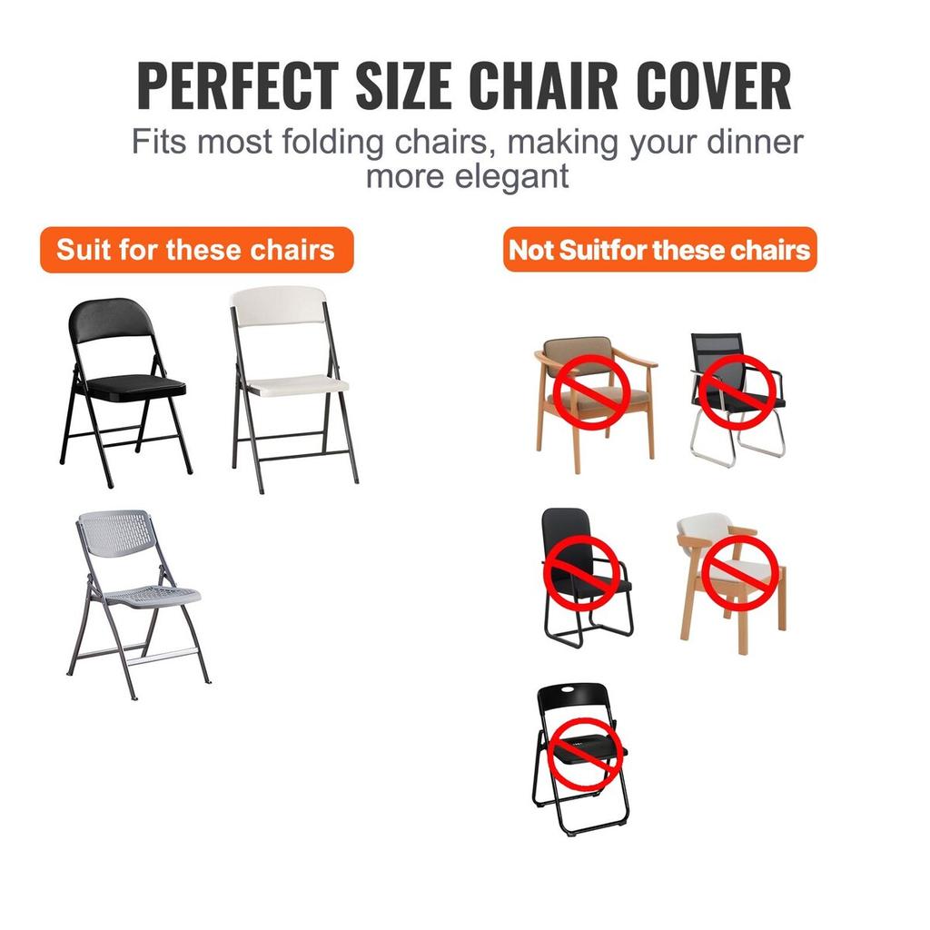 50PCS Black, Stretch Spandex Folding Chair Covers, Universal Fitted Chair Cover, Removable Washable Protective Slipcovers, for Wedding, Holiday,