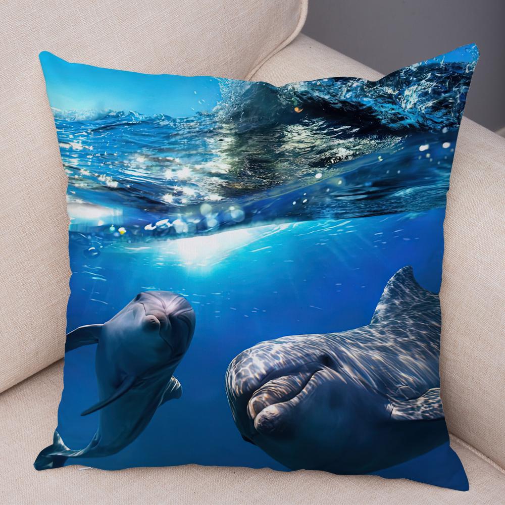 Federa per Cuscino Delfino Vita Marina Motivo Pesci Barriera Corallina Tessuto Morbido Studio Ufficio Casa Decorazione Federa