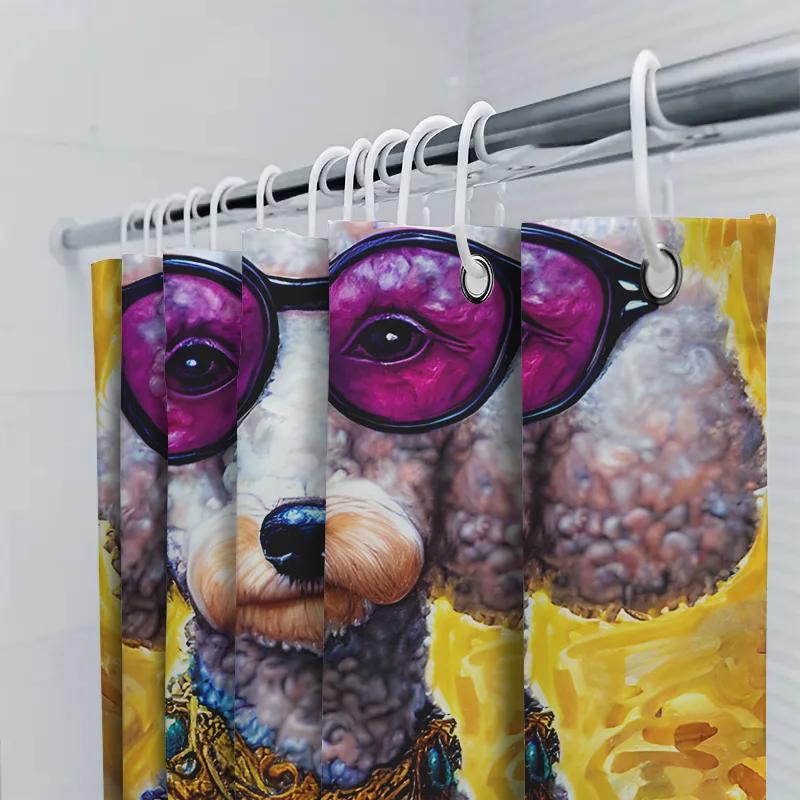 Modern Bathroom Decor: Cool Poodle Shower Curtain With Sunglasses And Jewelry Printed Fabric Bath Liner For Home Decoration In V