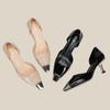 2025 Spring and Summer Iron Head Design Sheepskin Pad Middle Heel Sandals Women's Not Tired Feet Bag Head Bag Heel Light Mouth Thin Heel Hollow Shoes