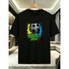 Sportliches T-Shirt im europäischen Stil mit Aufdruck, Fußball und Fußballfeld, Kurzarm, Langlebiger Druck, Hautfreundliches Leichtes Gewebe