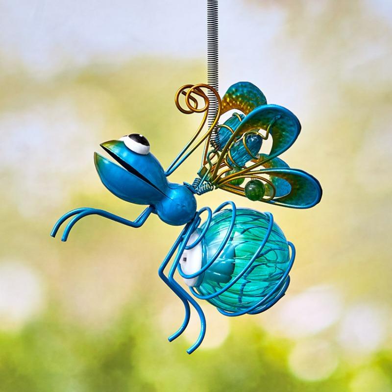5PCS Solar-Powered Hanging Metal Ladybug Light  Garden Decor  Lady Sculpture with Bouncy Springs Summer Outdoor Art Decorations