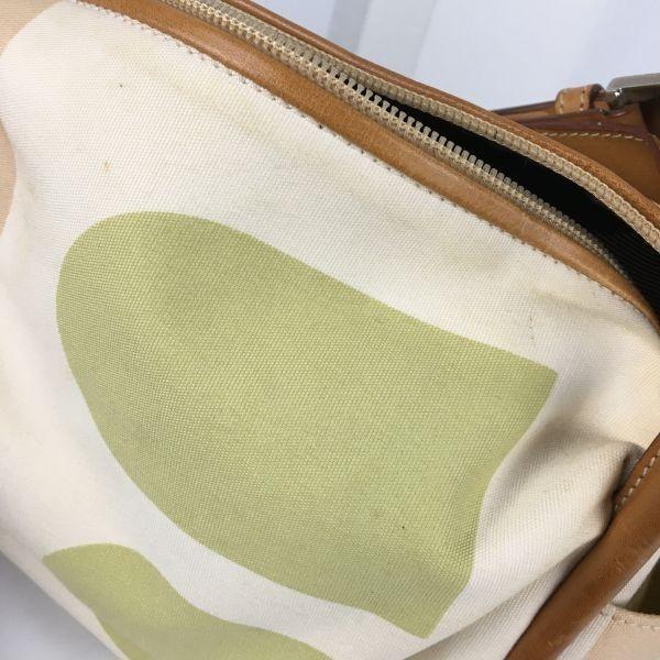 Bally Canvas and Leather Shoulder Bag Beige Lime Green Women(USED)