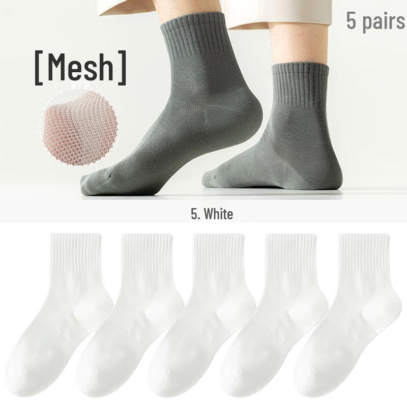 Yalu Men s Cotton Breathable Mid-Calf Sports Socks (5-Pair Pack) 39