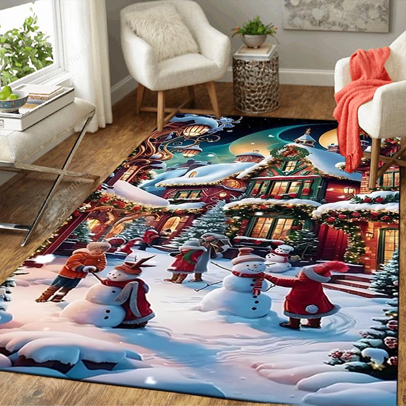 1Pc Winter Wonderland Village Rug Office Carpet Indoor Outdoor Doormat Nonslip Soft Living Room Christmas Halloween Gift D922256