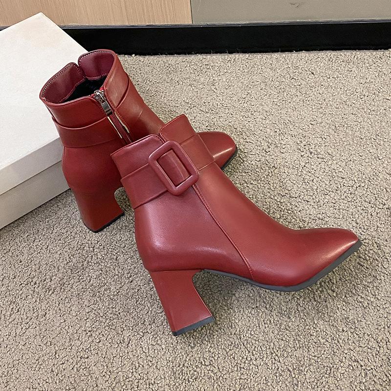 Korte støvletter dame vinter ny vanntett bord høy hæl mote dame støvletter bomullssko tykk hæl fløyel dame skinnstøvletter bomullssko