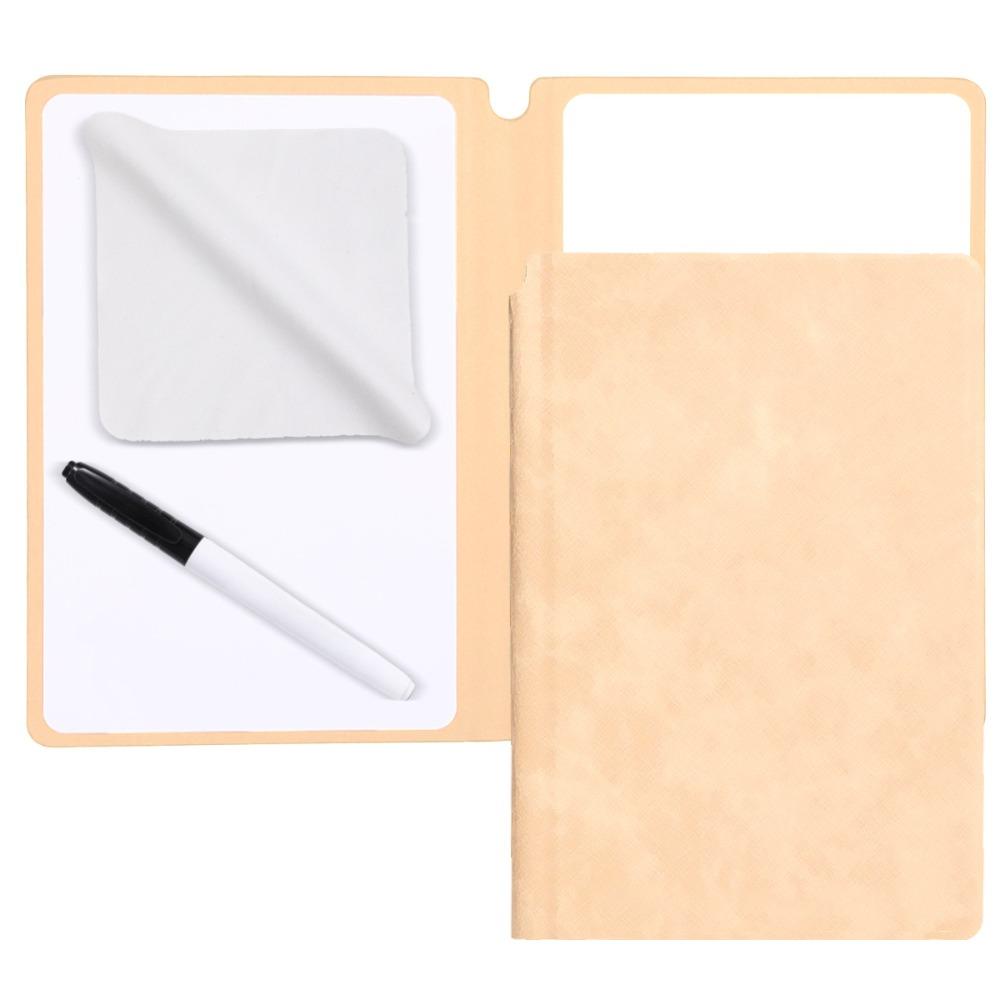 High Quality A5 Whiteboard Notebook Leather Reusable Erasable Memo Pad with Whiteboard Pen/Erasing Cloth Writing Board Students бежевый