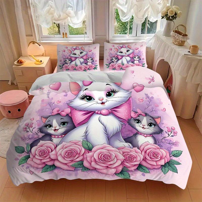 3pcs Marie Cat Print Cover Set Ultra Soft, Breathable, and Comfortable Bedding with Stylish Design for Bedroom and Guest Room Decor 1 Cover and 2
