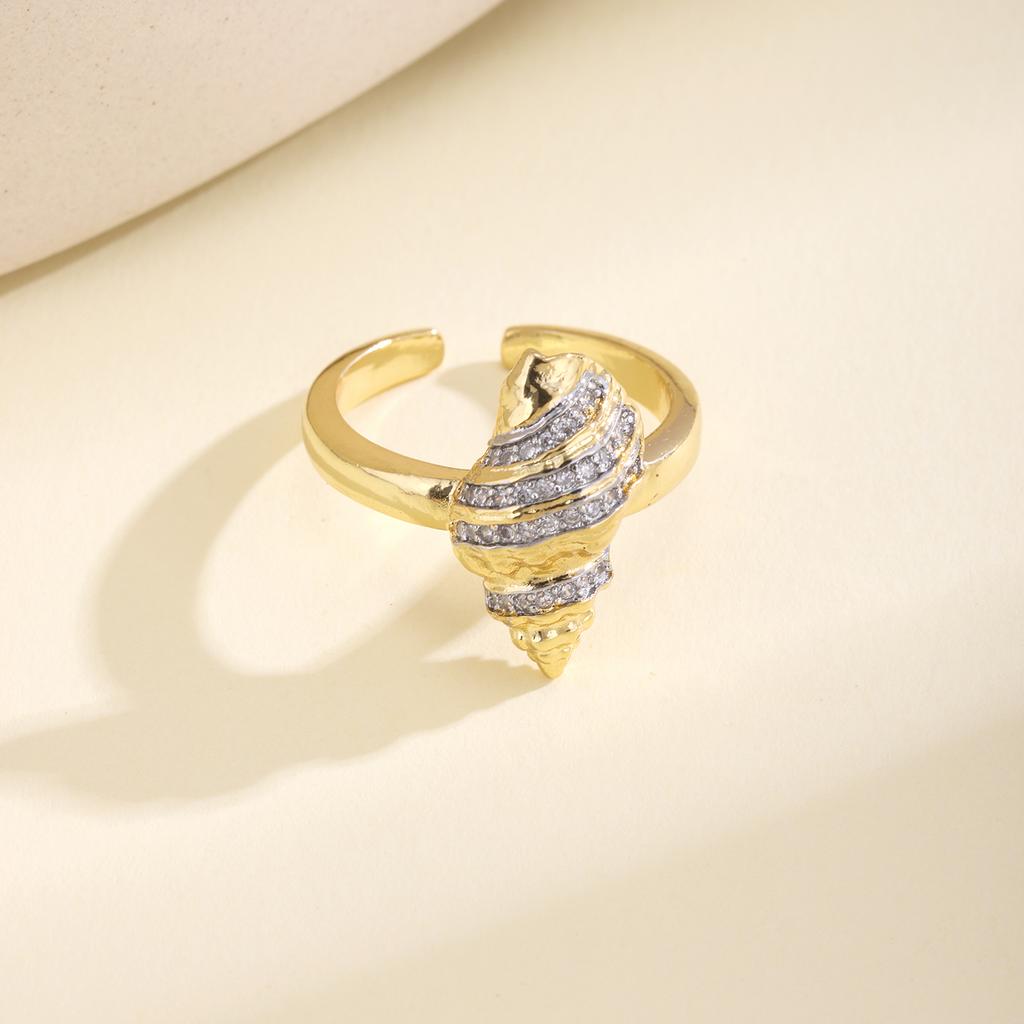 Nidin Trendy Two-Tone Plating Conch Shell Starfish Open Ring Adjustable For Women Minimalist Design Fashion Beach Jewelry Gifts