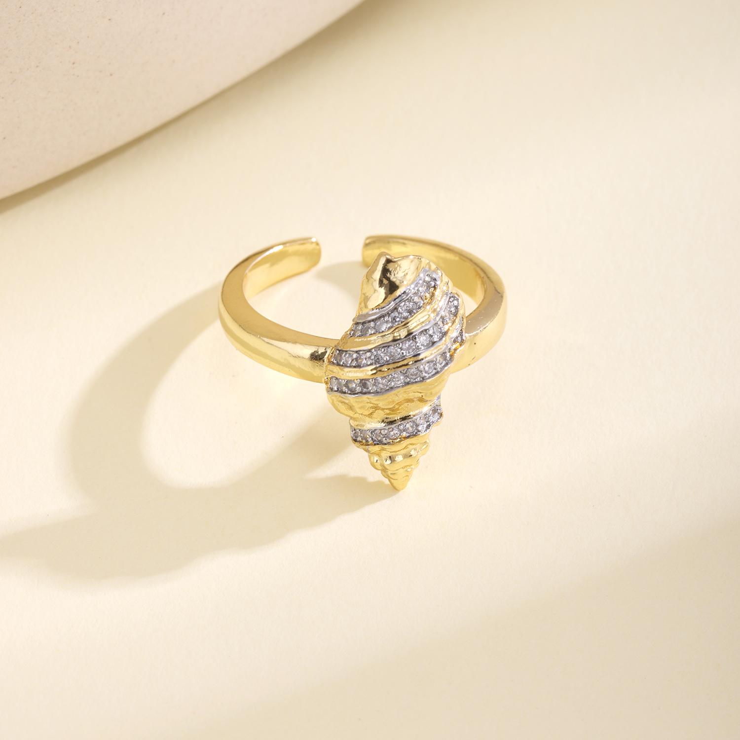 

Nidin Trendy Two-Tone Plating Conch Shell Starfish Open Ring Adjustable For Women Minimalist Design Fashion Beach Jewelry Gifts resizable
