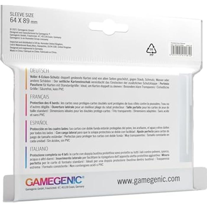 Sleeves intérieures refermables - gamegenic - 100 unités - protection complète - polypropylène - 63x88 mm