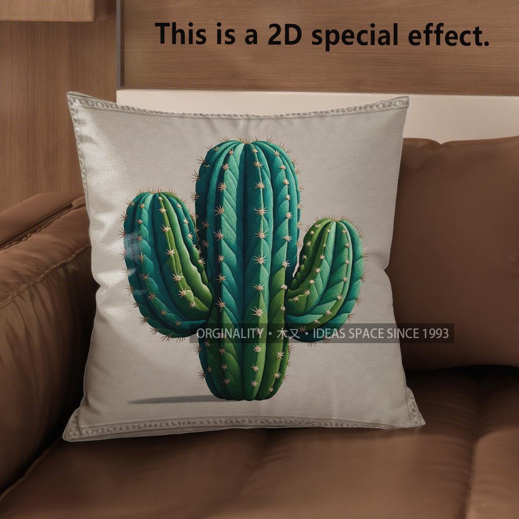 2D Set van 4 Decoratieve Kussenhoezen met Cactus Thema Patroon Kussenhoes Geschikt Voor Bank Slaapkamer Auto Kussenhoes 40x40cm