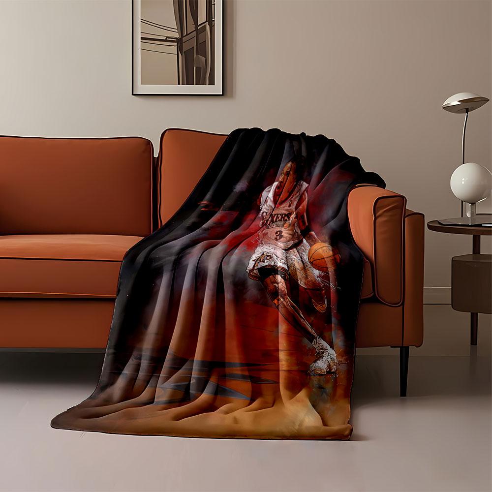 A dynamic basketball player in motion with fiery red and dark tones. for all seasons blanket lunch break throw gift