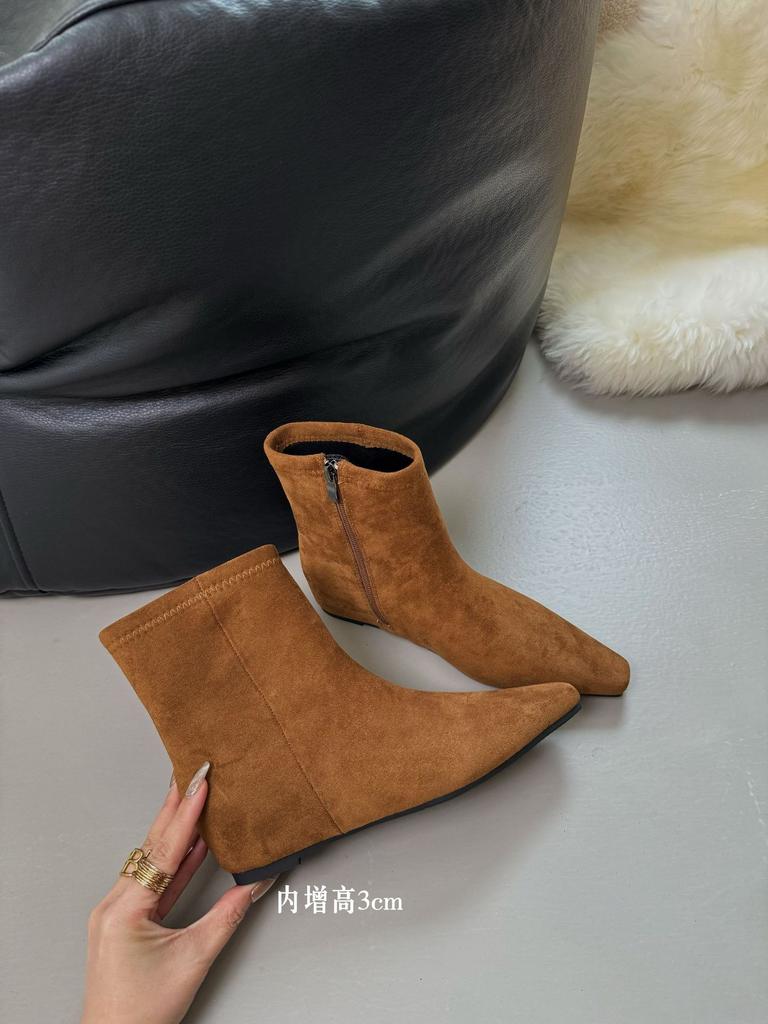 New Spot 2025 Korean Retro Suede Thin Boots Heightened Square Head Short Boots Women's Versatile Autumn and Winter New Women's Boots