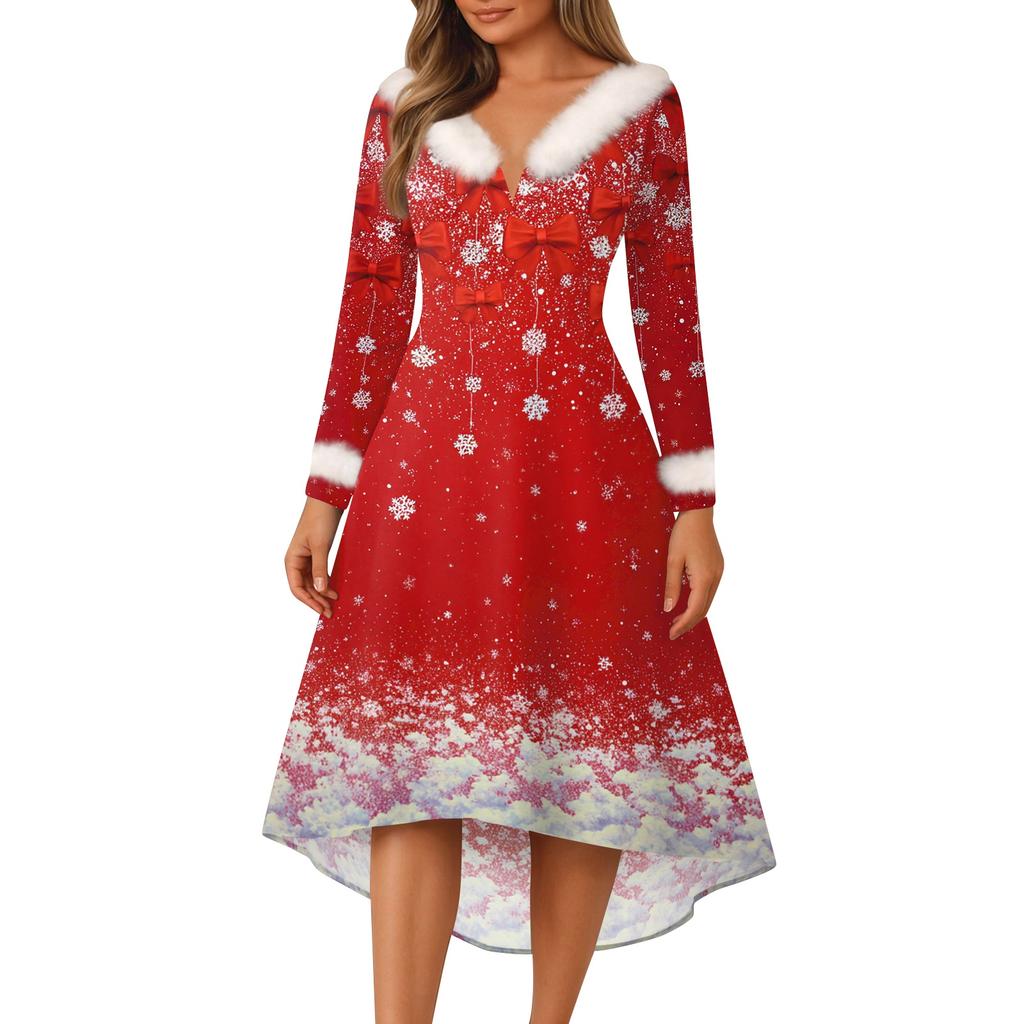 Vánoční večírek Šaty s potiskem pro ženy Vintage vánoční midi šaty Ležérní šaty Koktejlové šaty Party Slavnostní šaty