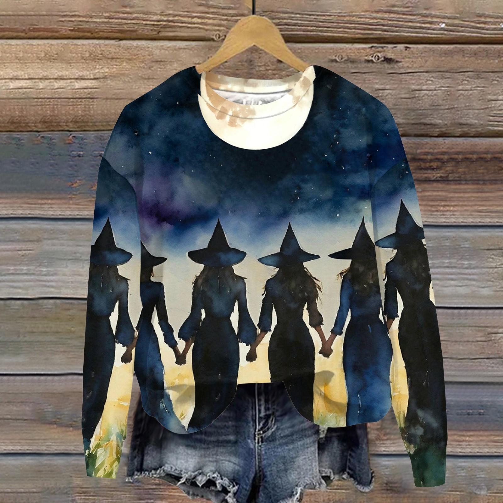 

Женский Хэллоуин с принтом, круглым вырезом и длинными рукавами, свободный крой, повседневный топ с длинными рукавами и длинными рукавами L