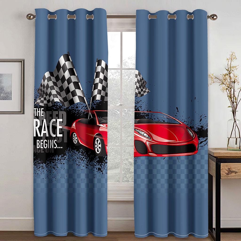 Rot SchwarzSportwagen Dunkel Cool Kind Vorhänge im Kinderzimmer Wohnzimmer Hallenbehandlungen Küchendekoration Vorhänge Jalousien