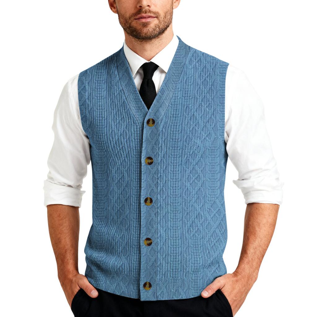 Men's V-Neck Sleeveless Knit Cardigan Vest