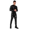 Mens Shiny Patent Leather Jumpsuit Stand Collar Long Sleeve Zipper Leotard Bodysuit Catsuit