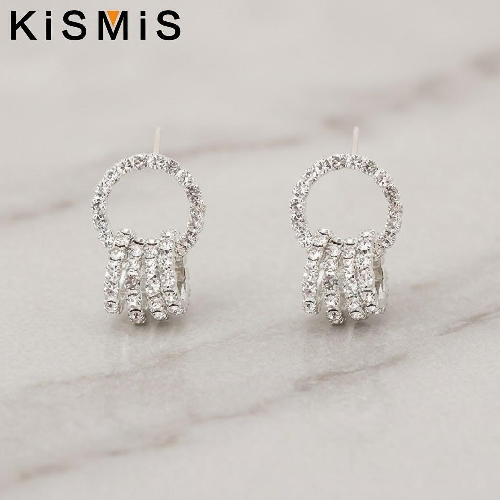 1 пара модных женских серег-обручей с кристаллами, серег-гвоздиков с микростразами, геометрических полых колец серебряный