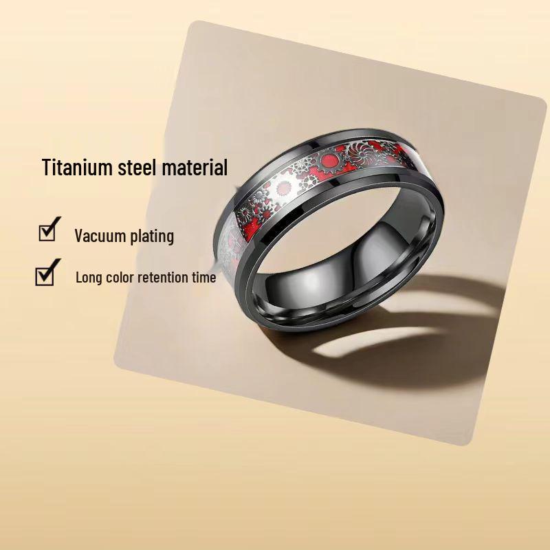 Men's Trendy Titanium Steel Gear and Cross Design Fashion Ring