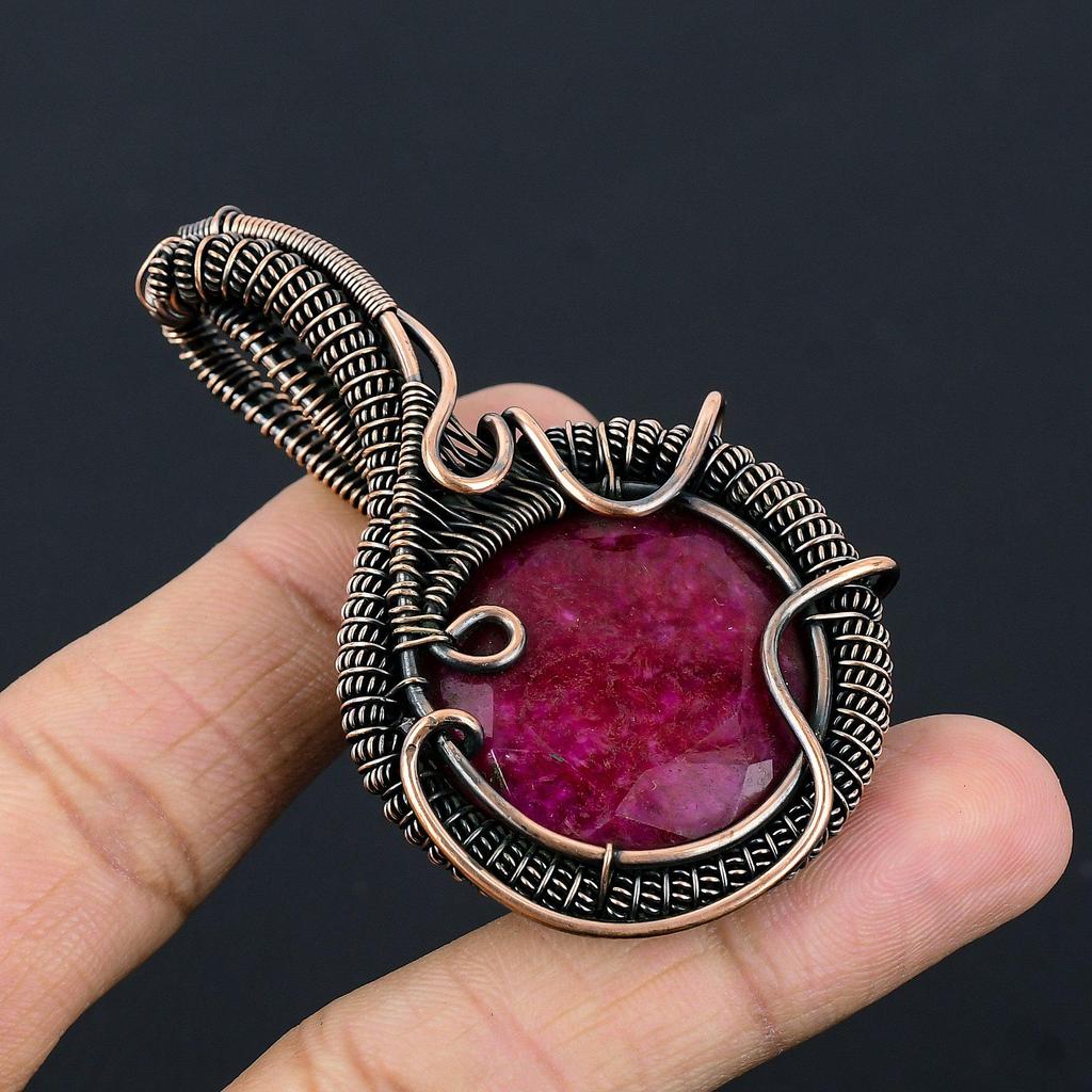 Ruby Pendant Gemstone Jewelry, 999 Copper Wire Wrapped Handmade Pendant, Latest Design Jewelry