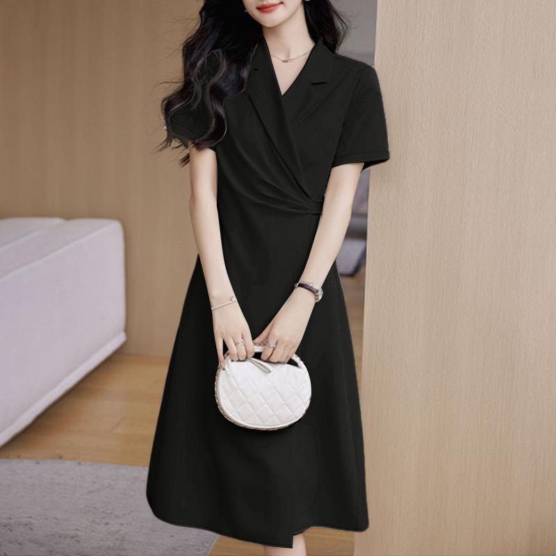 

ZANZEA Женское повседневное летнее платье с отложным воротником и коротким рукавом S чёрный