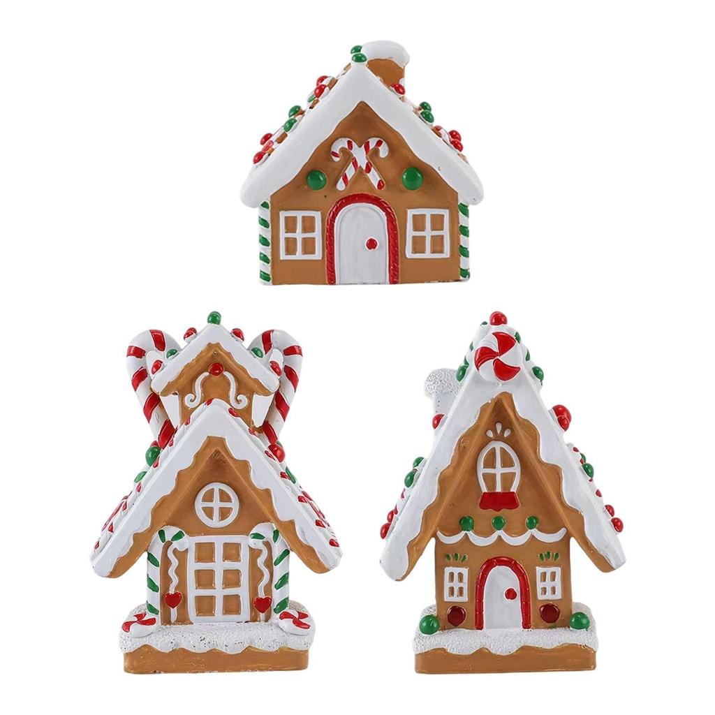 Christmas Gingerbread House Resin Figurine Table Centerpiece Hand Painted Tabletop Decoration for Office Holiday Shops Cafe