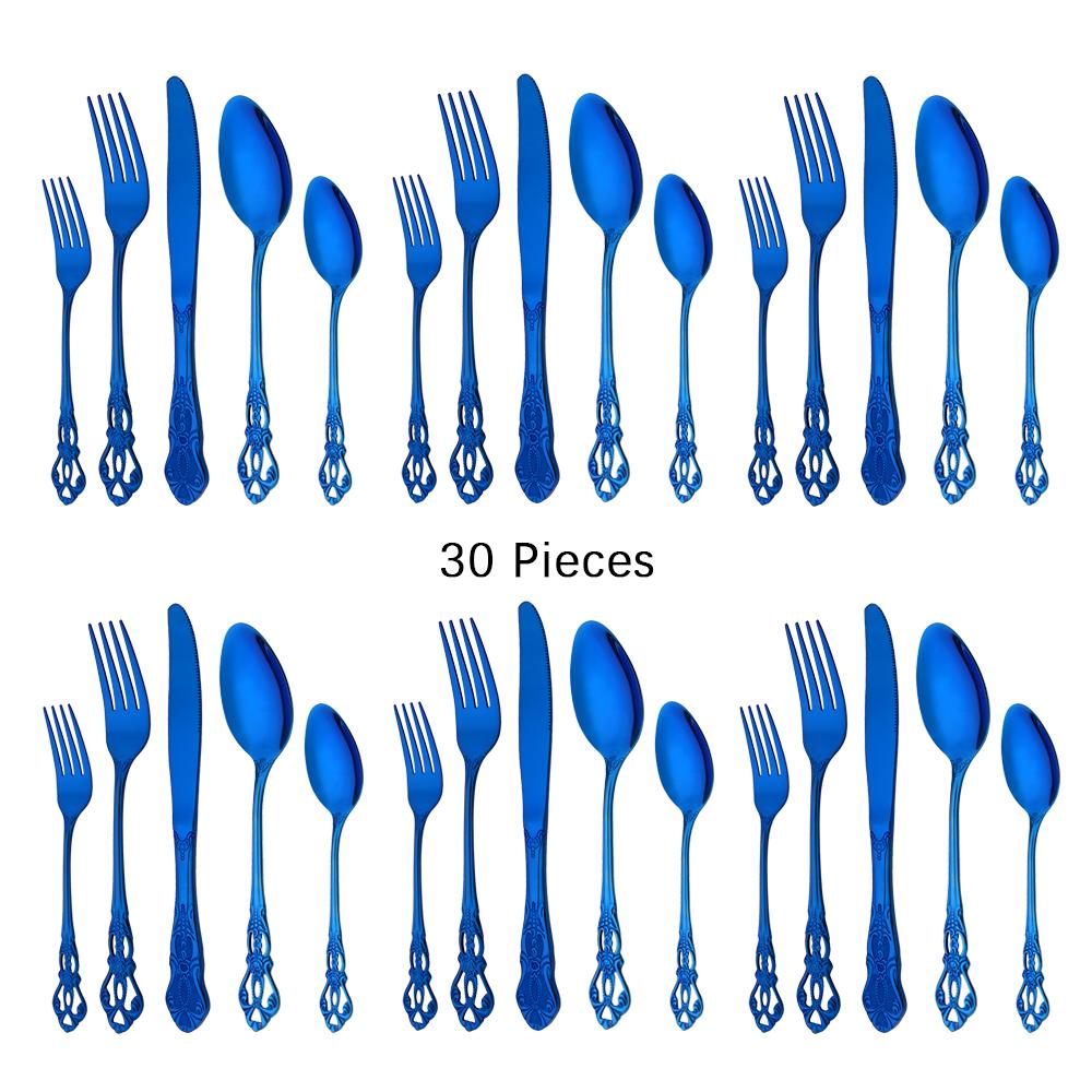 30Pcs Silver Royal Dinnerware Set Knife Dessert Fork Spoon Flatware Stainless Steel Cutlery Kitchen Silverware Tableware Set