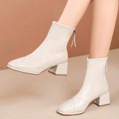 Square Toe Office and Career Women's Boots FashionHigh Quality Short Plush 2024 Hot Sale Shoes for Women Zip Boots Zapatos