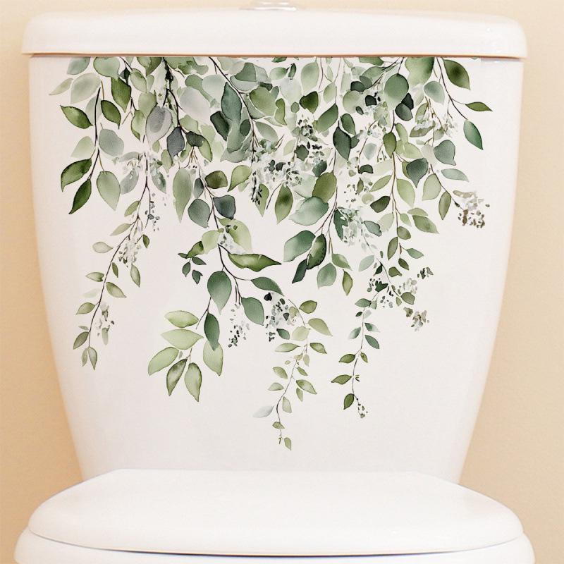 Creative Green Leaf Bathroom Wall Sticker - Self-Adhesive Home Decor